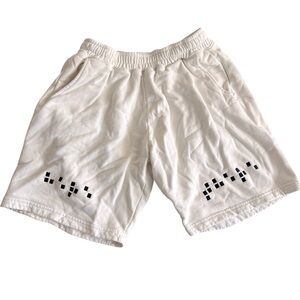 Naiyo Men’s White Terry Fleece Braille‎ Shorts Size S Minimalist Streetwear